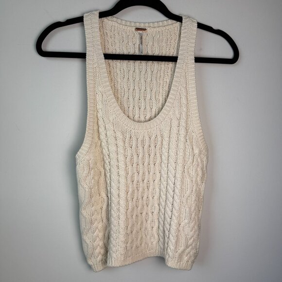 Free People Sweater Tank High Tide Cable Knit Tea Sz Small Boho Coastal Cowgirl - Picture 2 of 9